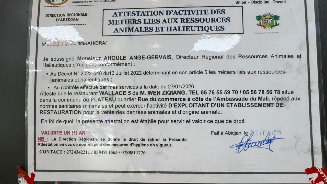 Attestation d'activité — ressources animales et halieutiques